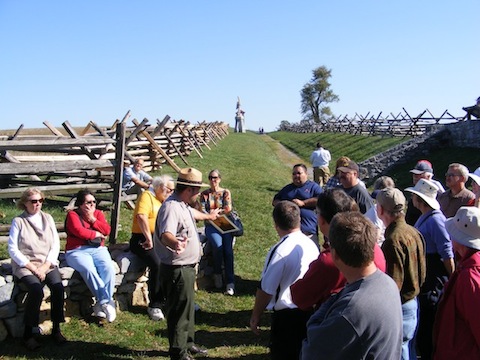 Park Ranger talking about          the battle that raged at this Sunken Road or Bloody Lane          site