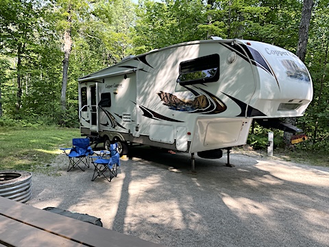The door side of the Moving House at camp side 22               in Bewabic State Park
